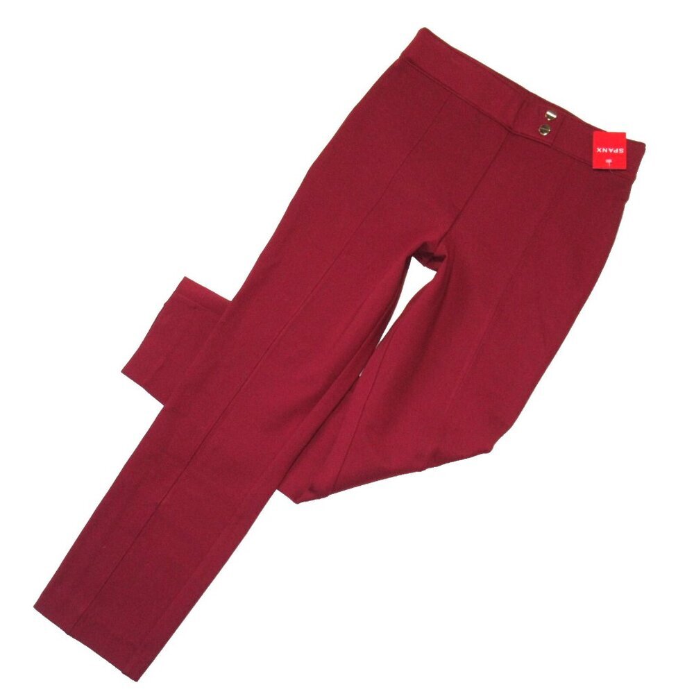 NWT SPANX 20777R Perfect Pant in Deep Red Ponte Tab Ankle Straight Trouser M